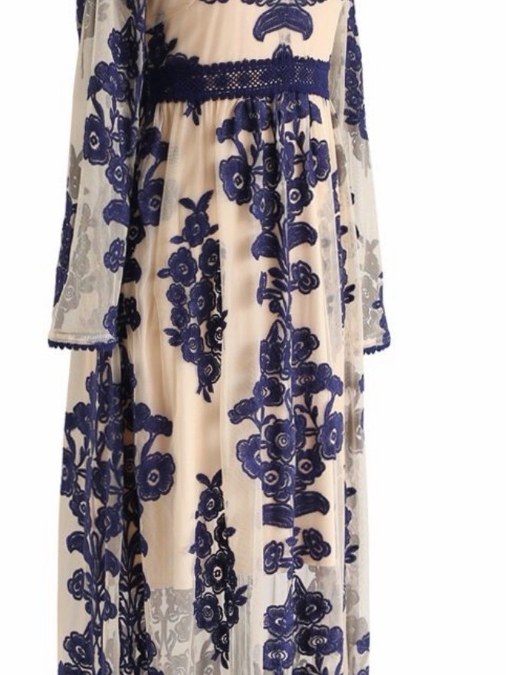 V-Neck Embroidered Mesh Maxi Dress M - Picture 3 of 6